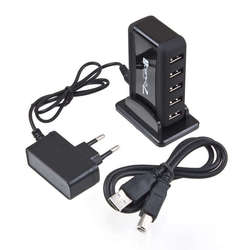 New USB 7 Port HUB Powered + AC Adapter Adaptor Cable Kable High-Speed EU Plug(China (Mainland))