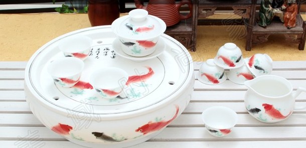Fish Park jade porcelain tea sets of ceramic Kung Fu tea set sancaiwan gaiwan pot tea