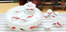 Fish Park jade porcelain tea sets of ceramic Kung Fu tea set sancaiwan gaiwan pot tea tray free shipping 0119