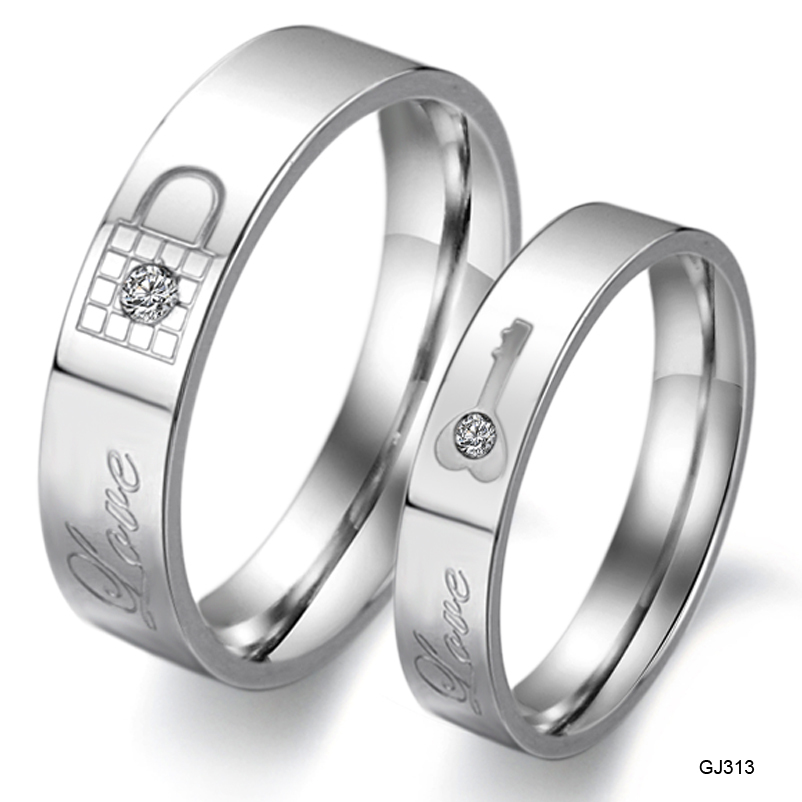 ... Couple-Rings-Love-key-lock-wedding-bands-stainless-steel-hoop-Promise
