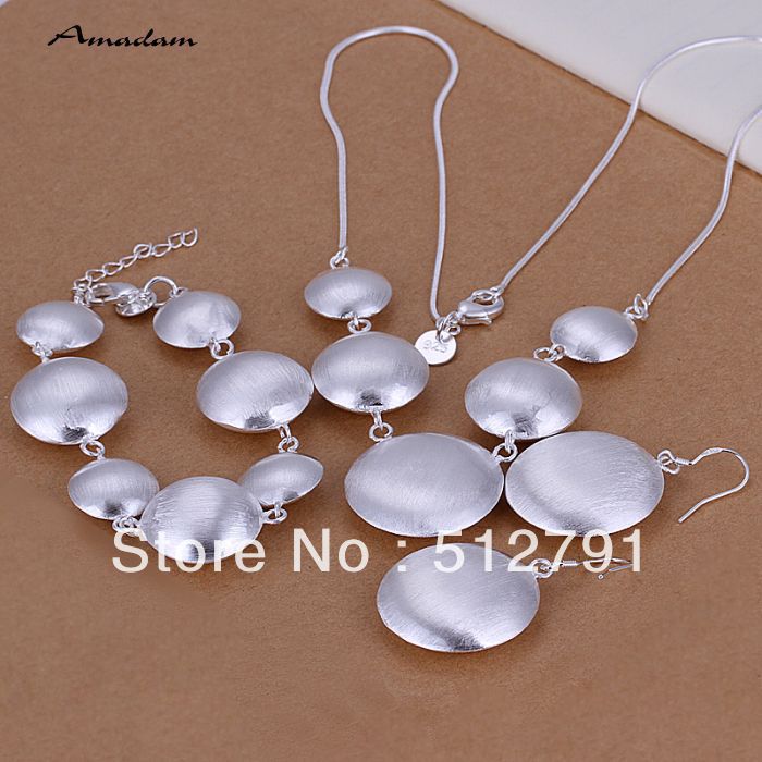 GSspcs019 Free shipping,sand round cattle silver necklace+earrings+bracelet,high quality,fashion jewelry sets,factory price(China (Mainland))