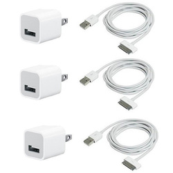 Free Shipping! Wholesale 3 Sets USB USA AC Power Adapter Wall Charger Plug + SYNC Cable iPod iPhone 3GS 4 4S(China (Mainland))