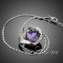 AZORA Platinum Plated Stellux Austrian Crystals Amethyst Necklace for Valentine s Day Gift of Love TN0012