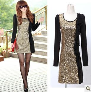 Long Sleeve Black Lace Dress on Long Sleeve Sexy Knee Length Dress Basic Skirt Sequin Dress Free