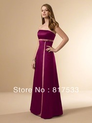junior plus size dresses special occasions slender belt a line strapless satin brides maid dress free shipping bridemaids dress(China (Mainland))