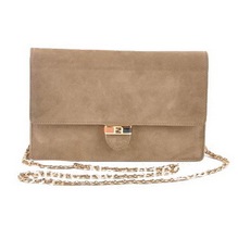 Designer Women  Gold Chain Clutch Suede Khaki + Free Shipping