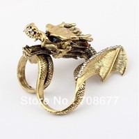 Wholesale High Quality Vintage Style Rhinestone Double Fingers Chinese Dragon Ring