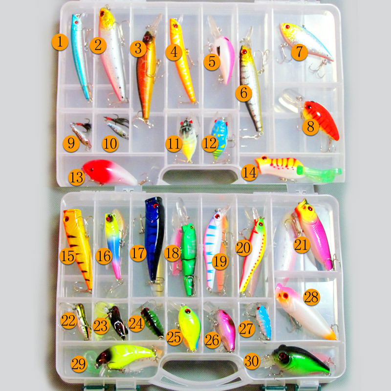 Fishing lures(Minnow,Crankbait,Popper,Pencil,Vibration,lead fish)set,Assort fishing hard bait,Box pack,30pcs/lot,Free shipping(China (Mainland))