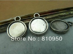 14mm-12mm Alloy/Metal Antique Silver two-sided Blank Pad Tray Pendant Base ,Necklace Base Cameo Setting DIY Jewelry Finding(China (Mainland))