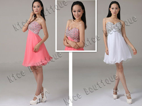 NCWZ-004 Hot White Black Sweetheart Beaded Mini Chiffon Pretty Cocktail Dress(China (Mainland))