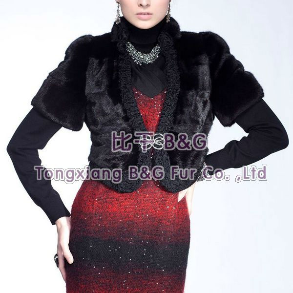 BG23616 Black Color Genuine Mink Fur Short Gilet Womens Winter Bolero/Vest New Design OEM 2013 Wholesale/Retail(China (Mainland))
