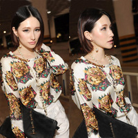 Silk basic shirt  chiffon loose basic shirt women's long-sleeve T-shirt  New arrival  free shipping