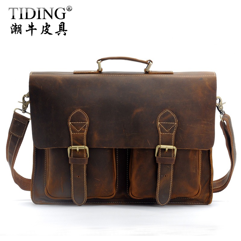 High Quality! 100% Crazy Horse Genuine Leather Men's Brown Shoulder Messenger Bag Crossbody briefcase Tote Laptop HOT Selling(China (Mainland))