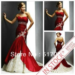 Ready To Ship Within 3Days Taffeta and Lace Mermaid Red Wedding Dresses 2012(China (Mainland))