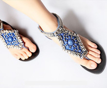National trend rivet beaded decoration heel zipper flip-flop bohemia sandals 068 – 50