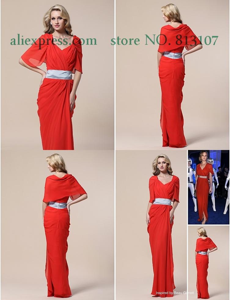 Chiffon Sheath/ Column V-neck Floor-length Evening Dress inspired by Beau Garrett(China (Mainland))
