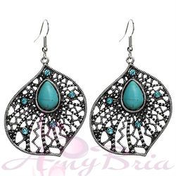 New charming leaf tibetan silver earring with turquoise and crystal jewelry,min.order is $15(mix order) wholesale/Free shipping(China (Mainland))