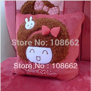 Free shipping 2 PCS/lot coral velvet car throw pillow blanket doll seat covers & supporters dual auto upholstery pink / rose red(China (Mainland))