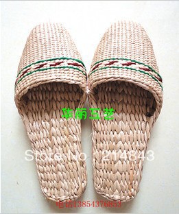 Free shipping 1 pair Drop shipping Handmade straw sandals female slippers,summer sweethearts for a gift lovers(China (Mainland))