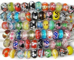 Lampwork Glass Beads Murano Bead Silver core European Fashion Large Hole Beads Fit PAN Bracelet Free Shipping Wholesale 200pcs/(China (Mainland))