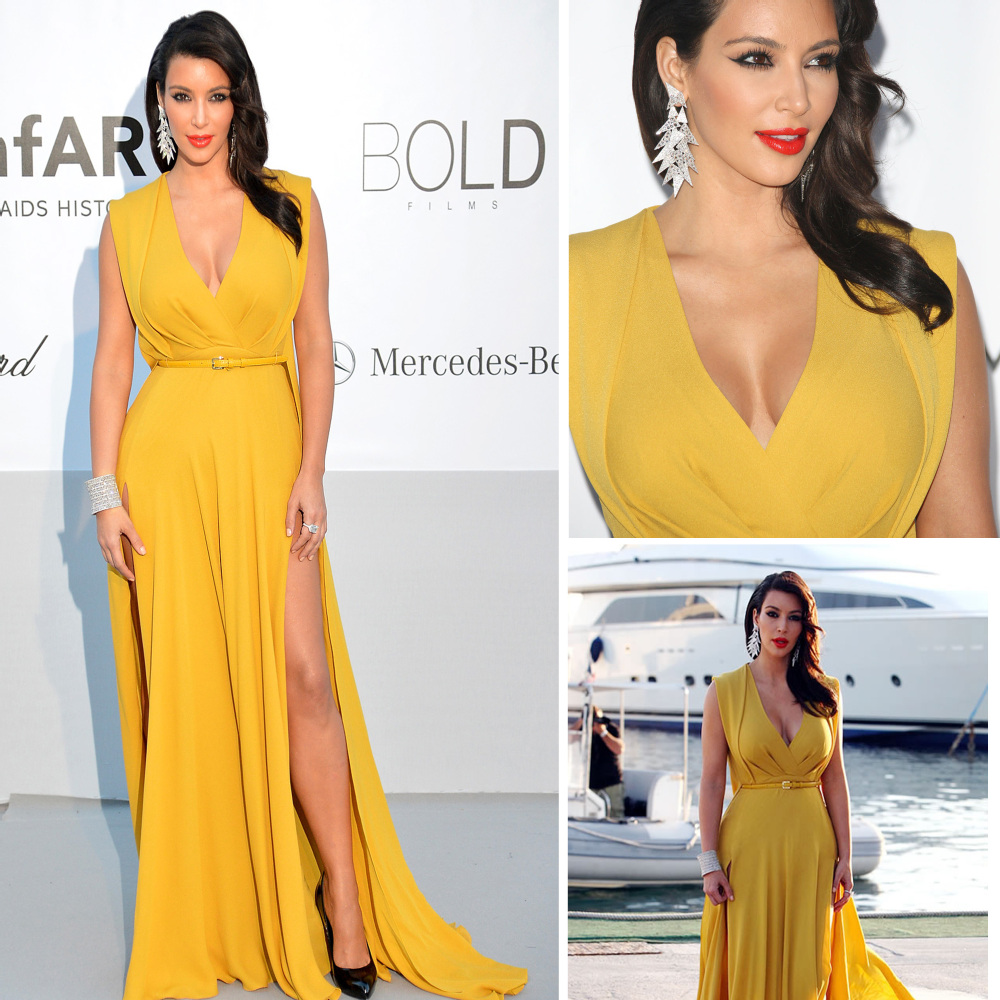 Free-shipping-Celebrity-dress-Kim-Kardashian-V-Neck-A-Line-Off-the ...
