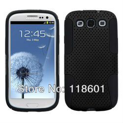 New Design Fashion BLACK Hybrid Mesh Soft Silicone Combo Cover Skin Case For Samsung i9300 S3 Galaxy S III(China (Mainland))