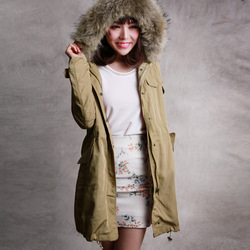 High quality raccoon fur the disassemblability berber fleece lining n3 b military wind long design cotton-padded jacket(China (Mainland))