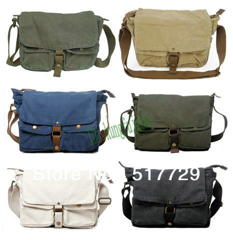 Vintage Mens Womens Casual Canvas Leather Shoulder Messenger laptop Book Bag