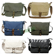 Vintage Mens Womens Casual Canvas Leather Shoulder Messenger laptop Book Bag