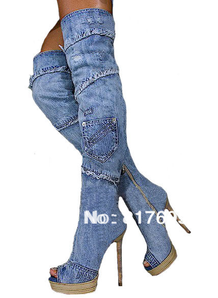 ... high heel woman boots 2013 fashion denim shoe-in Boots from Shoes on