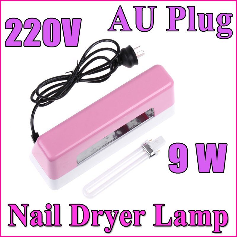 Professional Nail Art Equipment 9W Pink Nail Art UV Lamp DIY Gel Curing Nail Polish Dryer Light (AU Plug) ,Free Shipping(China (Mainland))
