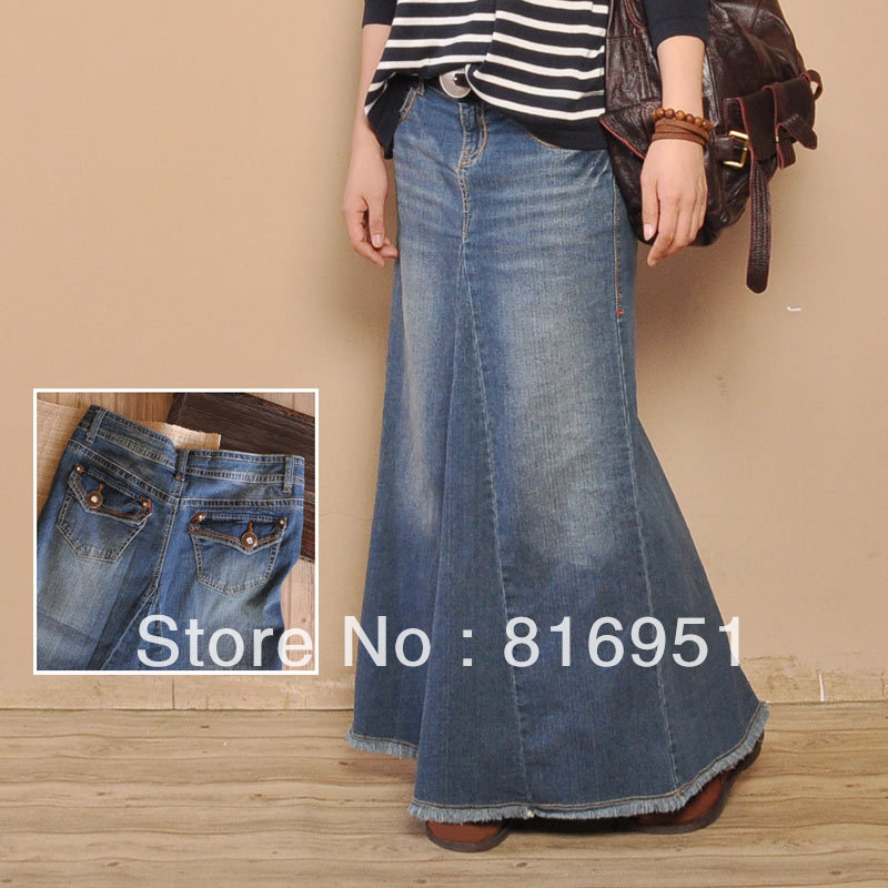 long jean skirts women blue jeans skirt long denim skirts for women mermaid skirt(China (Mainland))