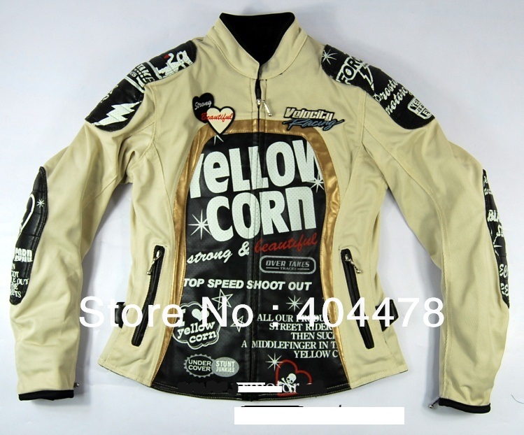 Free shipping Yellow Corn women's racing suit motorcycle suit with protective gear removable(China (Mainland))