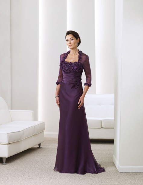 Wedding Party Purple Organza Strapless Neckline with Applique Groom Long Sheath Mother of the Bride Dresses with Jacket 2013(China (Mainland))