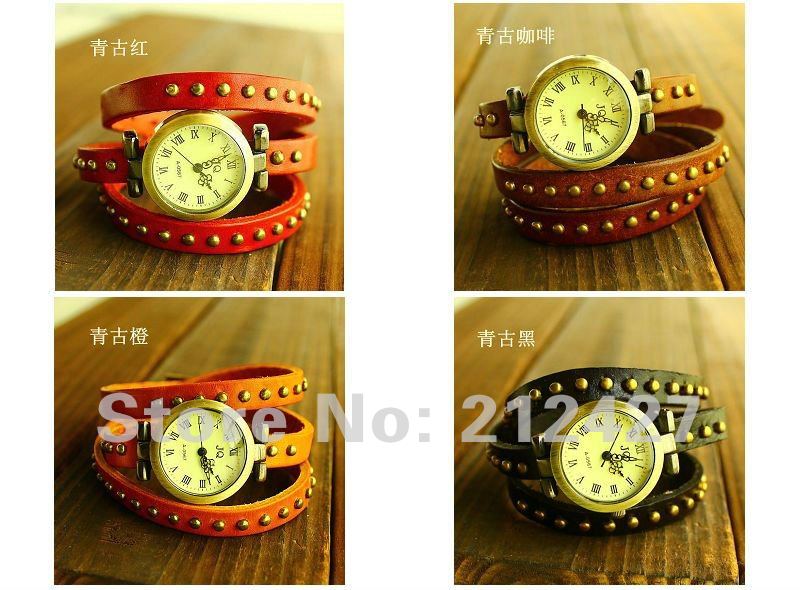 freeshipping Promotion!100pcs/lot low price Cow leather punk watch,High quality ROMA watch header,3 rounds leather band(China (Mainland))