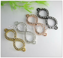 40pcs mixed color plated white crystal rhinestone curved sideways Infinity / figure of eight / 8 bracelet connector bead,41X17mm(China (Mainland))
