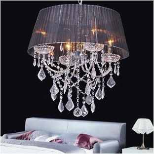 New Glass Crystal 48cm 4*40w Lamps Chandelier Fabric Shade Black/White/Wine(China (Mainland))