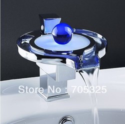 Glowing Pearl Waterfall New LED 3 Colors Bathroom Basin Sink Chrome Brass Deck Mouted Single Handle Mixer Tap Faucet JN-0130(China (Mainland))