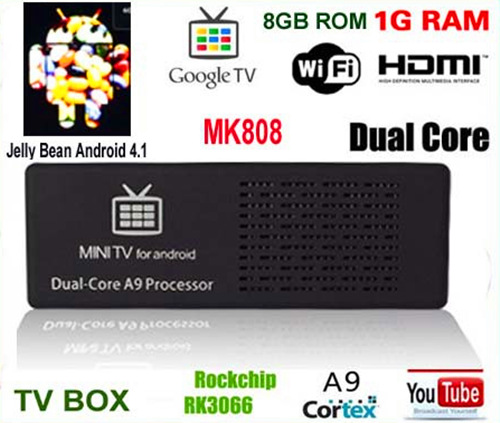 Mk808 androïde 4,1 jelly bean rk3066 a9 dual core mini pc stok tv