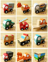 New wooden Bus Car Postal Car Forklift Police Firetruck Mixer Truck Set 12Pcs Best Mini Gift For Boy Free Shipping