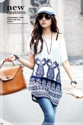 2013 Big Promotional!!!Maternity Women Summer Wear White And Blue Pattern Long Top Free Shipping(China (Mainland))