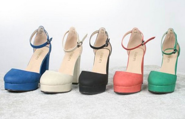 Mar-2013 hot sale! woman Spring platform pumps thick heel female buckle high heels ladies candy colors round toe shoes free ship(China (Mainland))