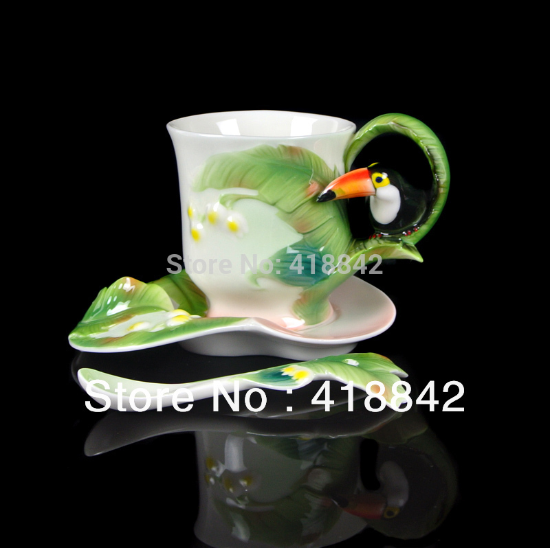 Brightly Striped Vivid Super Tucano Ceramic Coffee Set 1Cup 1Saucer 1Spoon Christmas Gift