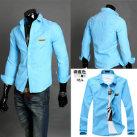 Free shipping 2013 Korean version the trend of slim men's long sleeve shirts men's Candy-colored shirts  W65