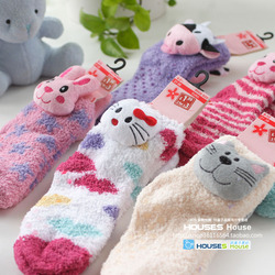 Child animal head slip-resistant rubber loop pile plush thermal socks towel kid's socks floor socks(China (Mainland))