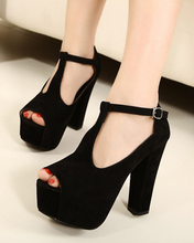 2013 brief all-match cutout t belt thick heel platform high-heeled shoes open toe sandals women’s shoes