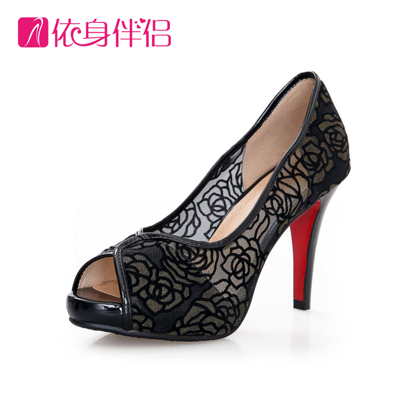 Elegant lace high heeled shoes open toe sandals summer female shoes sexy platform shoes