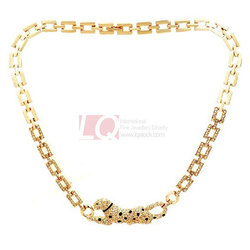 LQ Fashion Jewelry Luxurious Leopard Neck Strap Full Swiss Diamond Emerald Eye Thick Chain Necklace for Women(China (Mainland))