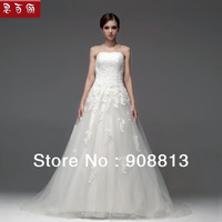 Free Shipping Custom-made Strapless Beaded Appliques White Lace Ball Gown Organza Wedding Dress bs5