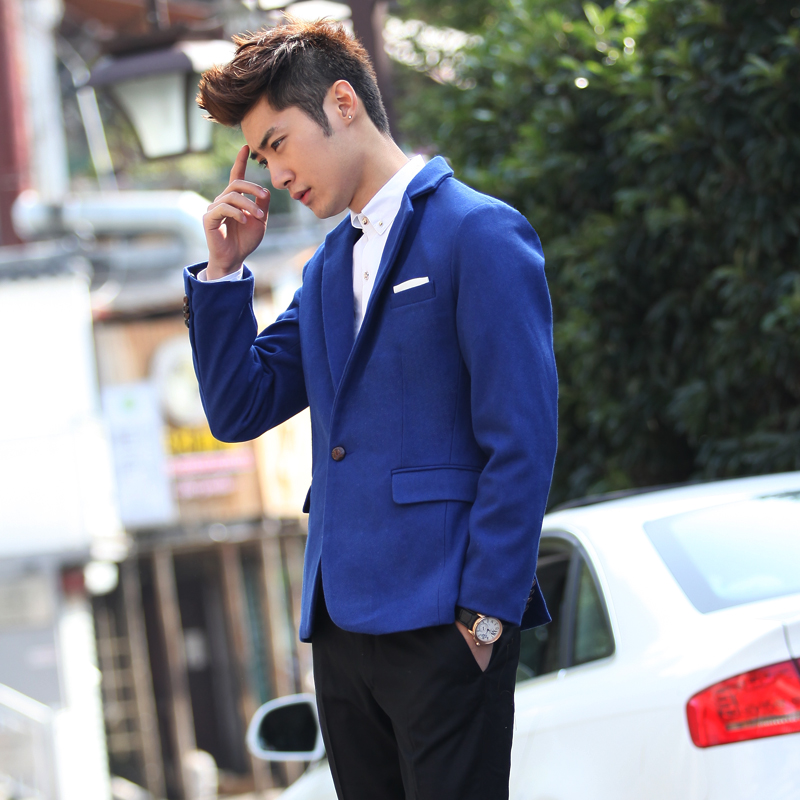 Woolen suit outerwear short design fashion slim blazer suit blue plus size men's clothing outerwear(China (Mainland))